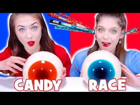 ASMR Gummy Eyeballs Candy Race Red And Blue Food