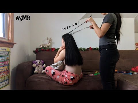 ASMR Running My Fingers Through Her Hair, HAIR PULLING, Combing, Scratch UP THE NAPE + Neck Massage!