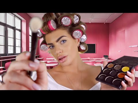 ASMR popular girl does your makeup in class 💄 (personal attention roleplay w/ layered sounds)