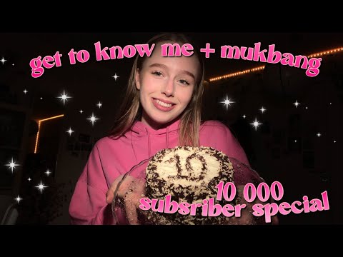 ASMR Q&A MUKBANG | 10 000 subscriber special, cake eating and get to know me 💗🍰