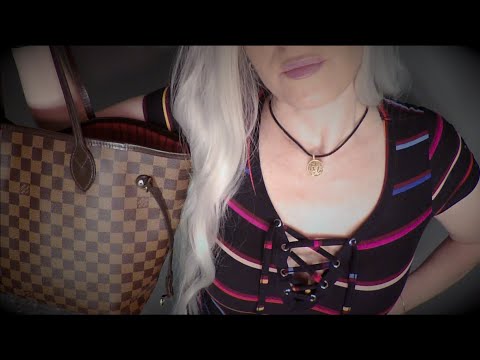 ASMR Gum Chewing What's In My Purse | Tingly Whispered Ramble | Long Nails Tapping