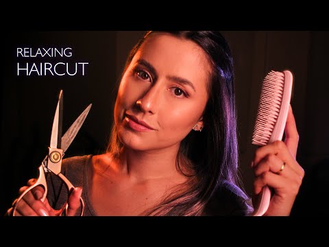 ASMR Haircut ✂ with layered hair brushing sounds, hand movements and more 😴