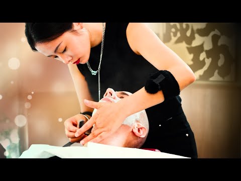 Barber Girl Precision Straight Razor | ASMR | Head and Facial Shave Experience