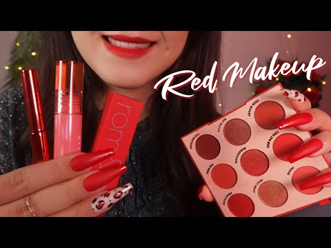 ASMR Doing Your RED Makeup 💋 No Talking (Semi-Fast & Aggressive, Layered Sounds)