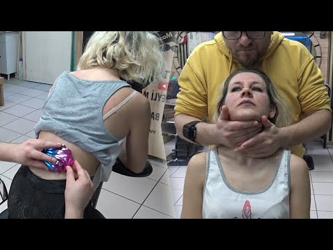 FEMALE CHAIR MASSAGE + LOUD CRACK + Asmr back, elbow, waist, arm, palm, ear, foot, leg, face massage