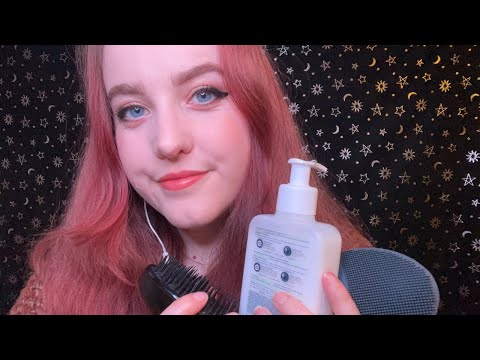ASMR | Getting you ready for bed [Skincare, Ear Cleaning, Hair Brushing & hand movements]