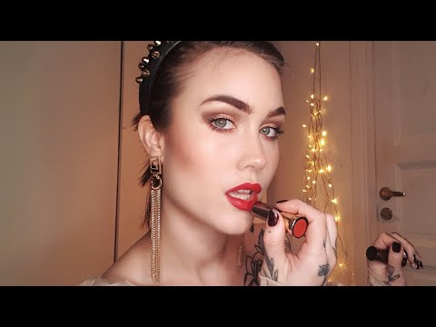 MAKE UP TUTORIAL ASMR👄 golden eyes and red lips