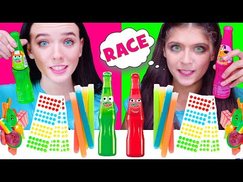 ASMR RAINBOW CANDY RACE CHALLENGE with MOST POPULAR TWIST AND DRINK