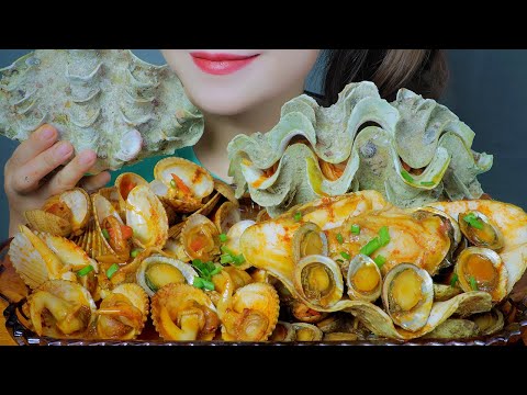 ASMR COOKING SPICY CLAMS PLATTER ABALONE RED CLAMS ELEPHANT EAR CLAMS ELONGATE COCKLE | LINH-ASMR