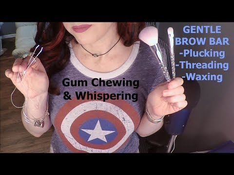 ASMR Gum Chewing Relaxing Eyebrow Shaping. Whispered Personal Attention
