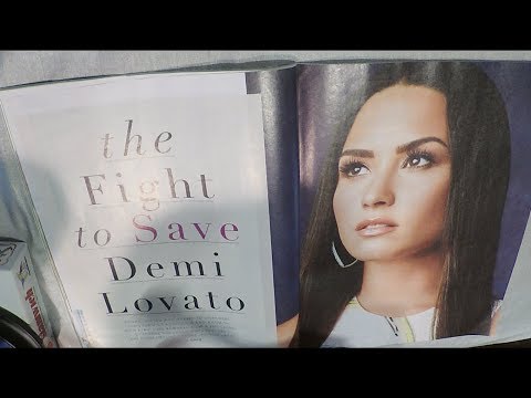 ASMR Demi Lovato Magazine Flip Through with Gum, Whisper & Brush