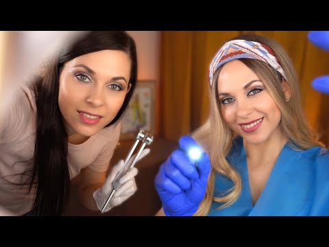 ASMR Twin Nurse Ear Cleaning and Cranial Nerve examination