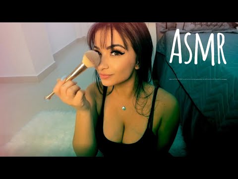 ASMR - Hand Movements/Face Brushing/Mouth Sounds - Rain Sounds