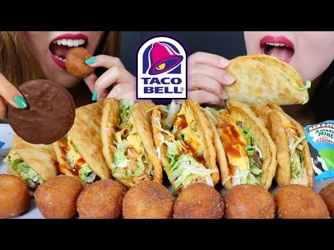 ASMR Taco Bell CHEESY CHALUPAS + CINNABON DELIGHTS + ICE CREAM 리얼사운드 먹방 | Kim&Liz ASMR