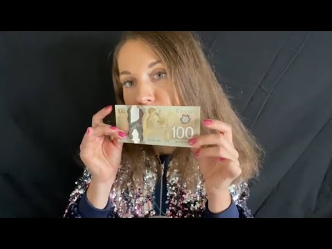 ASMR money crinkles, tapping, and sequins scratching