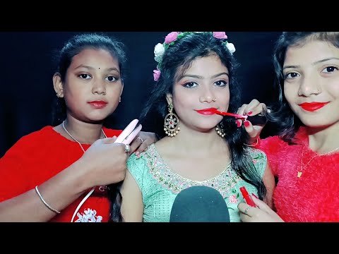 ASMR My Two Sister Doing My Hairstyle And New year Party Makeup💄 👧