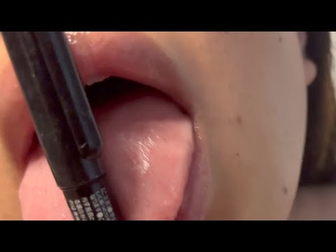 ASMR Licking & nibbling pen and adding lipgloss