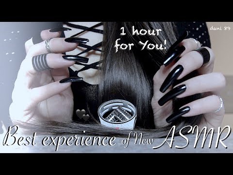 Best ASMR 🎧 1 Hour of relaxation: Hypnotic Total Black theme! 🖤 Touching mic + Hair sound + ... ❀
