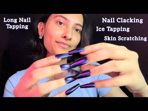 Asmr with Long Nails | Ice Tapping | Nail on Nail Tapping & Clacking, Skin Scratching