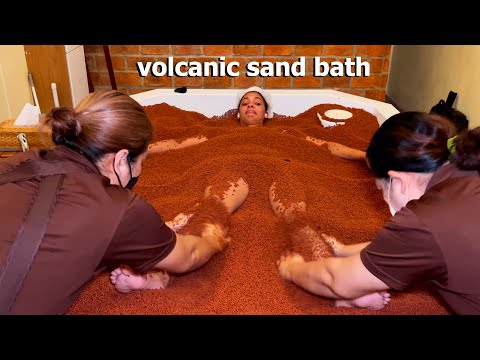 ASMR: I Tried a Hot Volcanic Sand Bath with 4 Hand Massage!