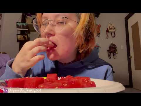 ASMR Eating Watermelon with my Kitten, Jack** Mouth sounds, eating , no talking, slurping**