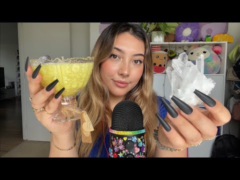 ASMR tapping and scratching on candles, crystals, purse + random items ❤️🌹 | Whispered