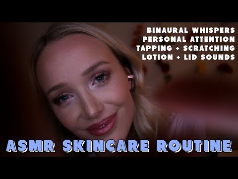 ASMR My Skincare Routine On You! binaural whispers, scratching, personal attention, lid sounds…