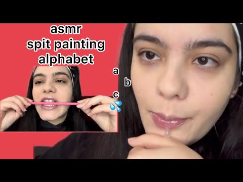 asmr spit painting,teeth tapping,challenge biting pencil,spit paint alphabet