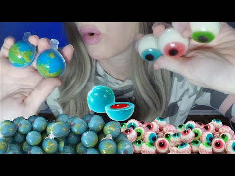 ASMR Planet Gummies & Gummy Eyes | Jelly Liquid Filled | Whispered Mukbang