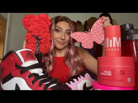 ASMR Pink & Red Triggers 💗❤️ ~wig brushing, fabric scratching, shoe tapping, slime~ | Whispered