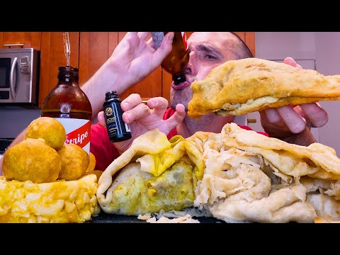 WEST INDIAN FOOD FEAST Mukbang! Curry Goat , Roti , Doubles , Pholourie,  Buss Up, THC BEER !