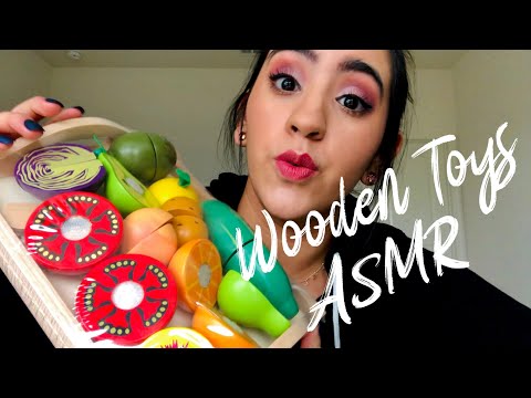 {ASMR} Tapping and scratching fruit/veggies (WOODEN TOYS). | whispering | soft spoken