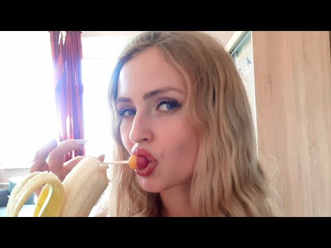 Asmr eating banana &eating licking sucking lollipop &asmr relaxation with me