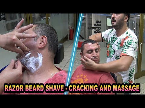 ASMR TURKISH BARBER 💈 RAZOR BEARD SHAVE 💈 NECK - EAR CRACK 💈 head, shampoo, face, ear, neck massage