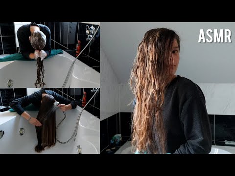ASMR Hairwash - Long Hair Washing Forward (Trying the Curly Hair Method)