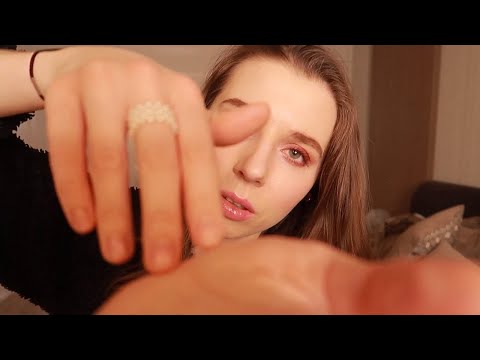 ASMR Touching your face. Hand movements. Mouth sounds and whispering.