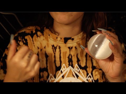 Reiki Crystal Energy Cleanse: Selenite, Hand Movements, & Tapping (Long Nails) ASMR 🤍