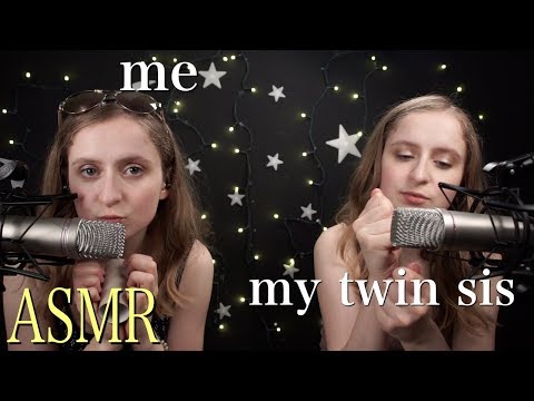 ASMR with my twin sister - mouth sounds, ear cleaning, tapping