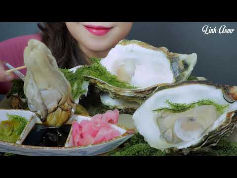 ASMR EATING RAW GIANT OYSTER WITH SEAGRAPES CRUNCHY EATING SOUND | LINH-ASMR