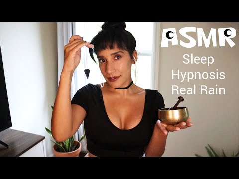 ASMR Sleep Hypnosis | Real Rain | Tibetan Bowl | Pendulum