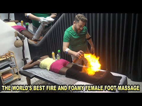 BEST FEMALE FOAMY AND FIRE FOOT MASSAGE - CRACKS - Asmr foot,leg,finger,sleep,relax massage #foot
