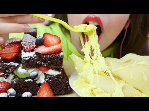 ASMR CHEESY PASTA + Chocolate Dessert (Eating Sounds) No Talking