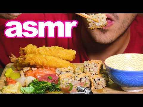 ASMR SASHIMI + SUSHI ROLL + TEMPURA (Eating Sounds) *BIG BITES NO TALKING | Nomnomsammieboy