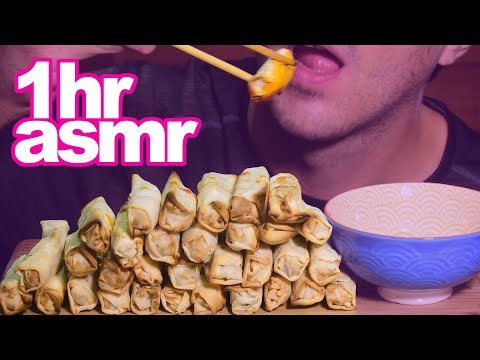 ASMR 1 Hour Extreme Crunch Sounds ( Crispy Shrimp Spring Rolls w/ Spicy Sauce ) | Nomnomsammieboy
