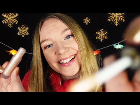 ASMR Doing Your Christmas Makeup (Whispered)
