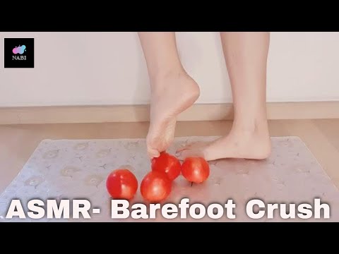 ASMR:: Barefoot:: Foot crush::Destroying tomatoes:: 토마토 밟는 소리