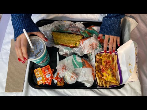 ASMR Eating Tacos(Taco Bell) - Eating Sounds (Low Talking it’s Crinkly too!) and Drinking Sounds. -