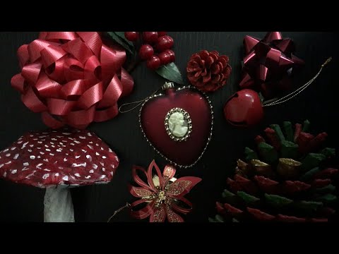 ASMR Unintelligible Whispering and Tapping on Red Holiday Decorations