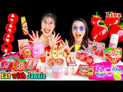 Mukbang Strawberry Ice Cream, Pink Desserts, Cotton Candy, Pocky Pink묵방 딸기 아이스크림 | Eat with Jannie