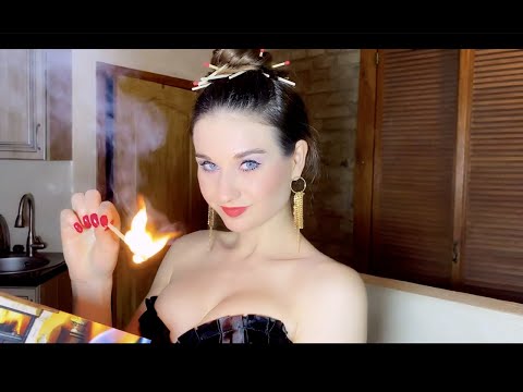 ASMR in corset Lighting matches. Matches in the hair bun!